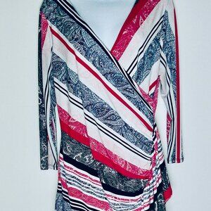 NEW YORK AND COMPANY PINK BLACK AND WHITE MEDIUM WRAP DRESS